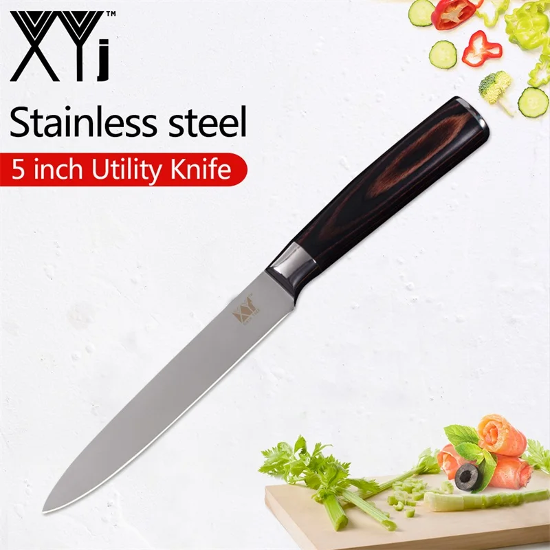 XYj Дамасские вены кухонные ножи из нержавеющей стали один 5 дюймов утилита стейк кухонные инструменты-ножи идеально сбалансированные ножи - Цвет: NO.14