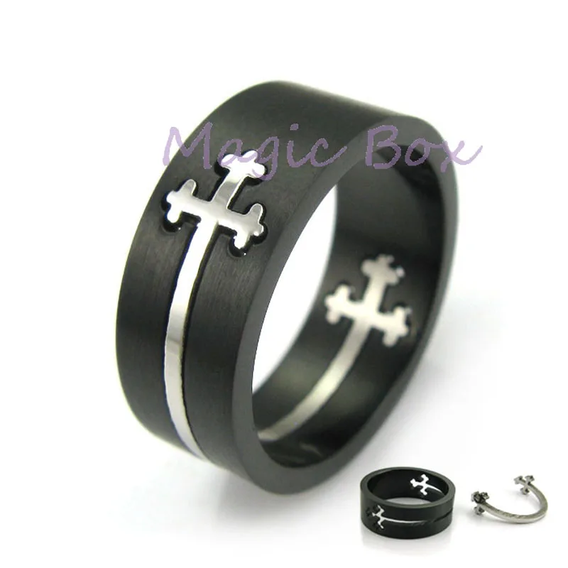 

L316 stainless steel cross ring can be separated fashion Korean women models black plated ring friendship friends