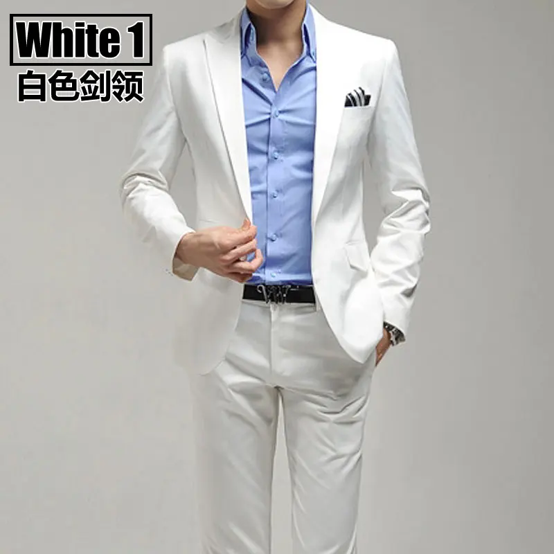 Мужской брендовый костюм, стиль, деловые костюмы для жениха, мужские комплекты свадебного платья, пиджак+ брюки, Азиатский размер: xs-xxxl - Цвет: White1