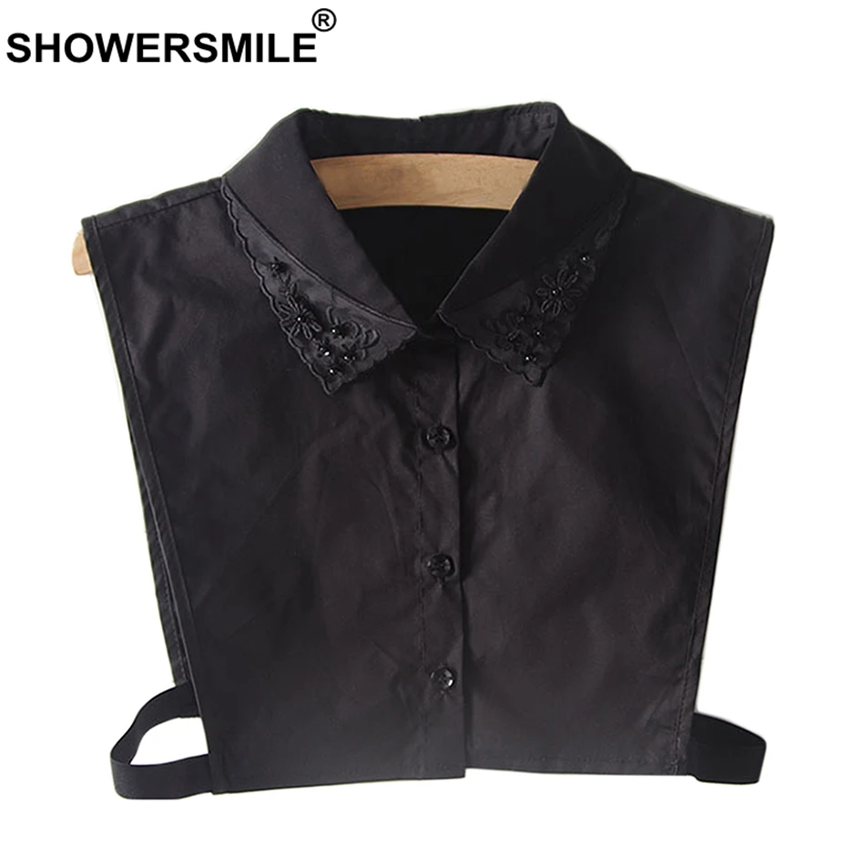 

SHOWERSMILE Fashion Detachable Collar Women Removable Fake Collar Black Female Beaded Embroidery Lapel False Collar For Blouse