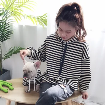 

Strip Winter Fleece Family Clothes For Dog Parent-Child Outfit Small Medium Dog Coat Jacket Bulldog Pet Cat Pajamas Shirt Hoodie