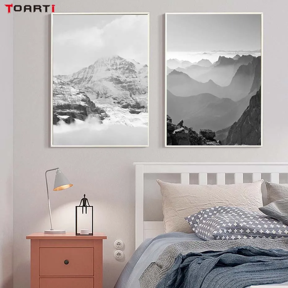 Black And White Nature Posters Prints Forest Mountain Canvas Painting Beautiful Scenery Nordic Wall Art Decor For Living Room  (4)