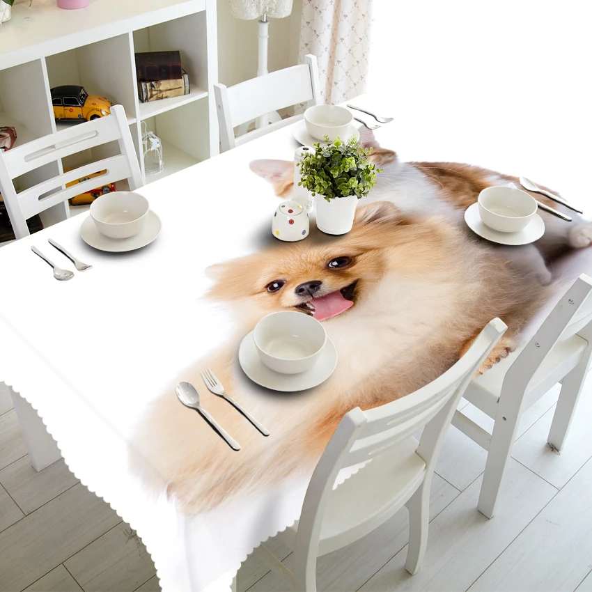 

3D Cute Little Dog and Cat Tablecloth Christmas Sweet Family Waterproof Thicken Rectangular and Round Table Cloth for Wedding