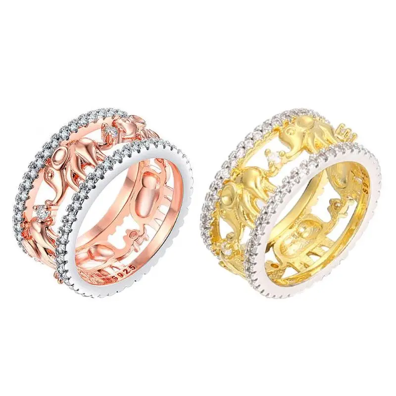 

Pure Copper Rhinestone Ring Antique Gold Color Lucky 3D Elephant Pattern Ring Romantic Ring For Man/Woman Jewelry Drop Shipping