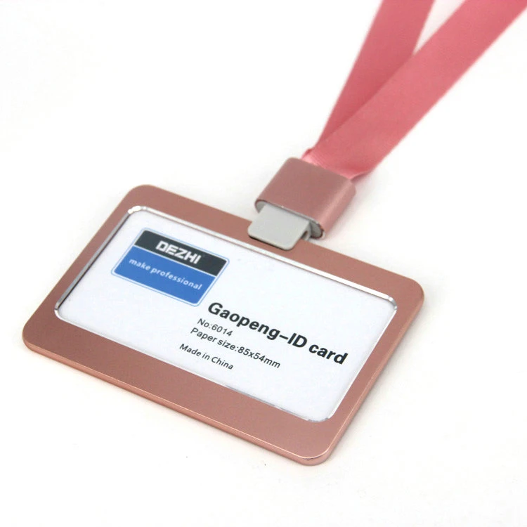 Genuine DEZHI Aluminum Alloy Employee Id Card Information card Holders Customize Logo Metal Badge Holder - Цвет: H rose gold set