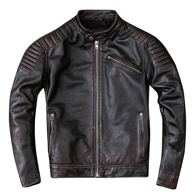 

Free shipping,100% cowhide clothing,mens genuine leather Jacket,vintage motor biker coat.cool quality.plus size,wholesales
