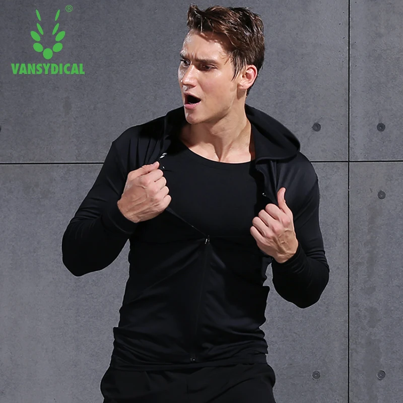 Men's Hooded Training Jackets Compression Zipper Shirts Breathable