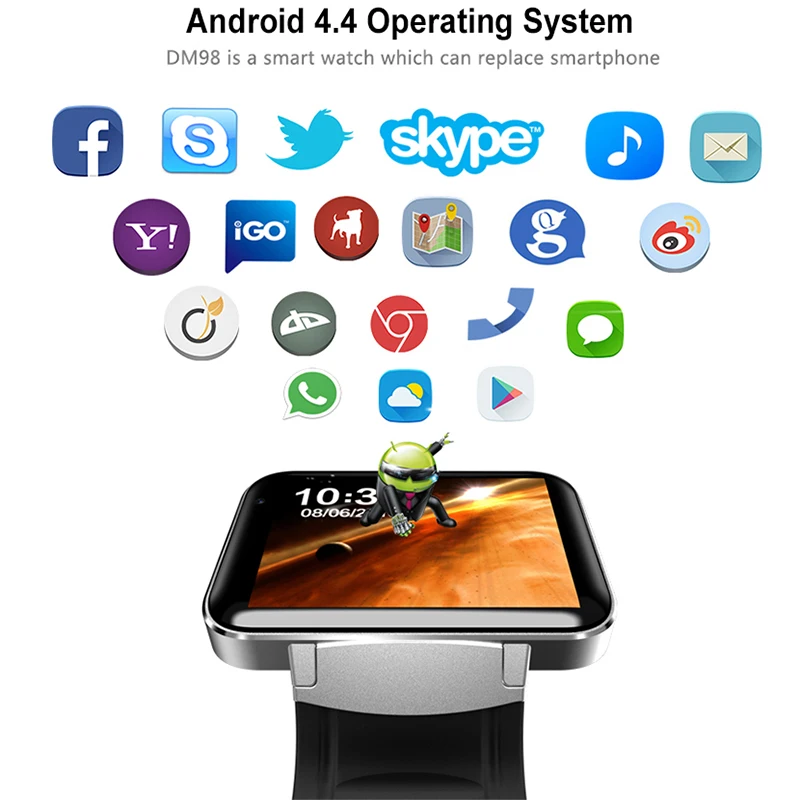DM98 Смарт-часы Android большой экран 320*240 MTK двухъядерный 1 2 г 900 мАч с WIFI 3G GPS умные | Смарт-часы -32924372220