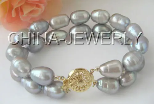 

FREE SHIPPING HOT sell new Style >>>>Beautiful 8" 2row 13mm gray baroque freshwater pearl bracelet-GP clasp