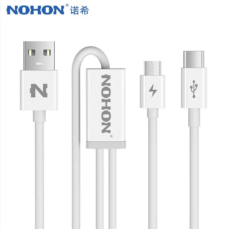 NOHON 2 в 1 USB кабель 8Pin type C Micro для iPhone 7 6 6S Plus iPad iPod для samsung lenovo Nokia LG Android USB провод - Цвет: For Type C add Micro