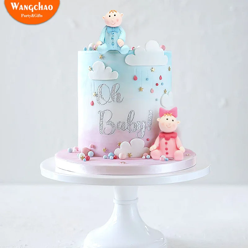 

Cute Polymer Clay Dolls Cake Topper Kids Boy Girl Cartoon Oh Baby Happy Birthday Cake Topper Baby Shower Rabbit Party Supplies