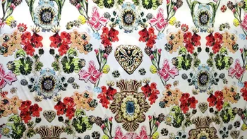 

Women Cloth Super High Digital print Jewel diamonds Flowers Heavy Satin Crepe 100% Natural Silk Fabric Wide Woven tissu telas