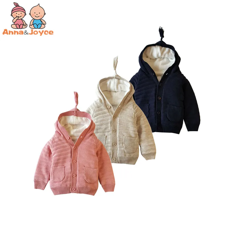 

2018 New Style Newborn Winter Baby Rompers Thickened Winter Hooded Knitted Sweater Warm Fleece Coat for Girl Boy