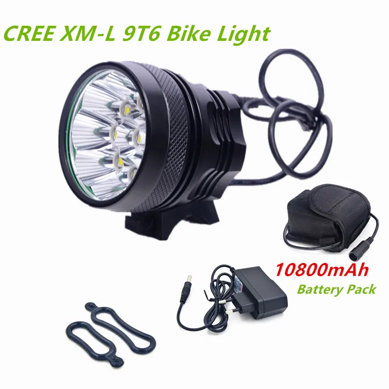 Велосипедные фары bycicle light 9 LED 12000lm перезаряжаемая батарея 18650 велосипедная лампа
