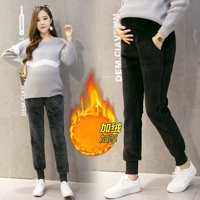 

Winter Maternity Pants Thicken Warm Golden Velvet Pants Clothes for Pregnant Women Pregnancy Belly Trousers Drop Shipping