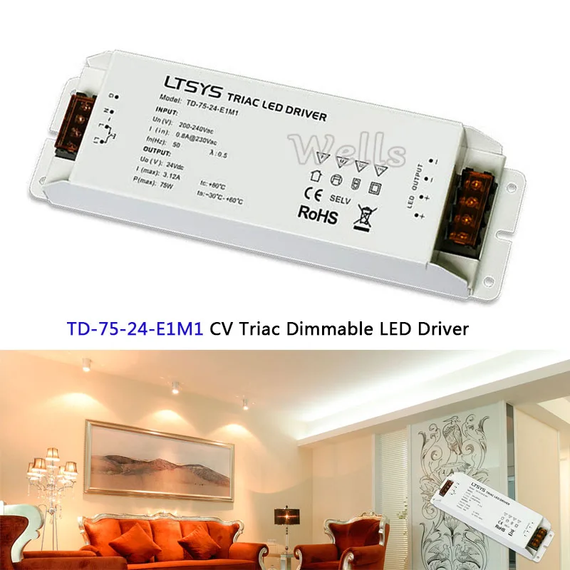 

TD-75-24-E1M1 intelligent led Driver 24VDC 3.1A 75W constant voltage Triac Dimmable LED Driver Triac Push Dim