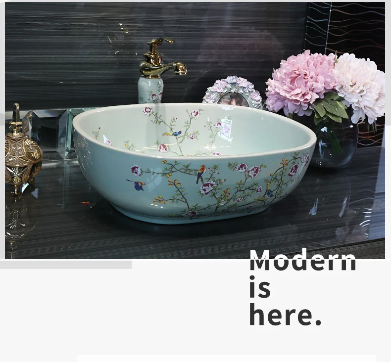 Jingdezhen ceramic sanitary ware art counter basin wash basin lavabo sink Bathroom sink chinese ceramic sinks flower and bird (13)