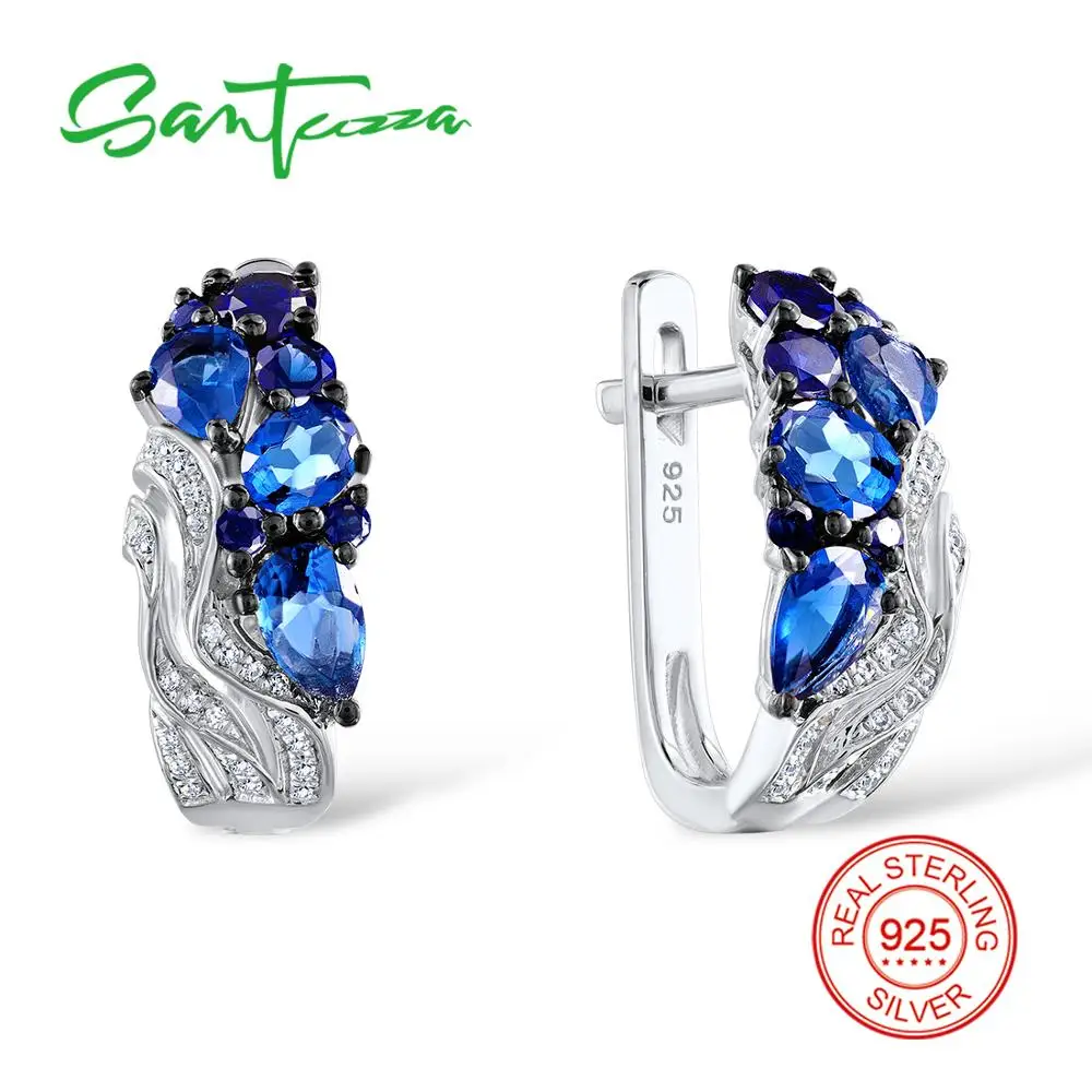 

Santuzza Silver Stud Earrings for Women Blue Nano Cubic Zirconia Stones Ladies Pure 925 Sterling Silver Party Fashion Jewelry