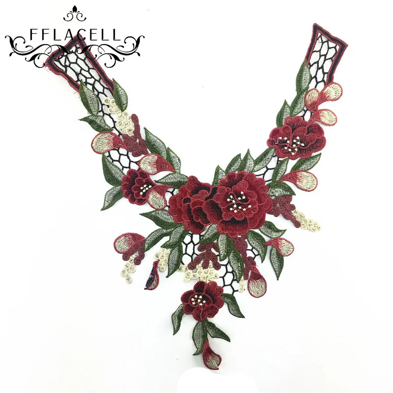 Guipure Bordado Floral Encaje Escote Cuello Cuello Trim Ropa
