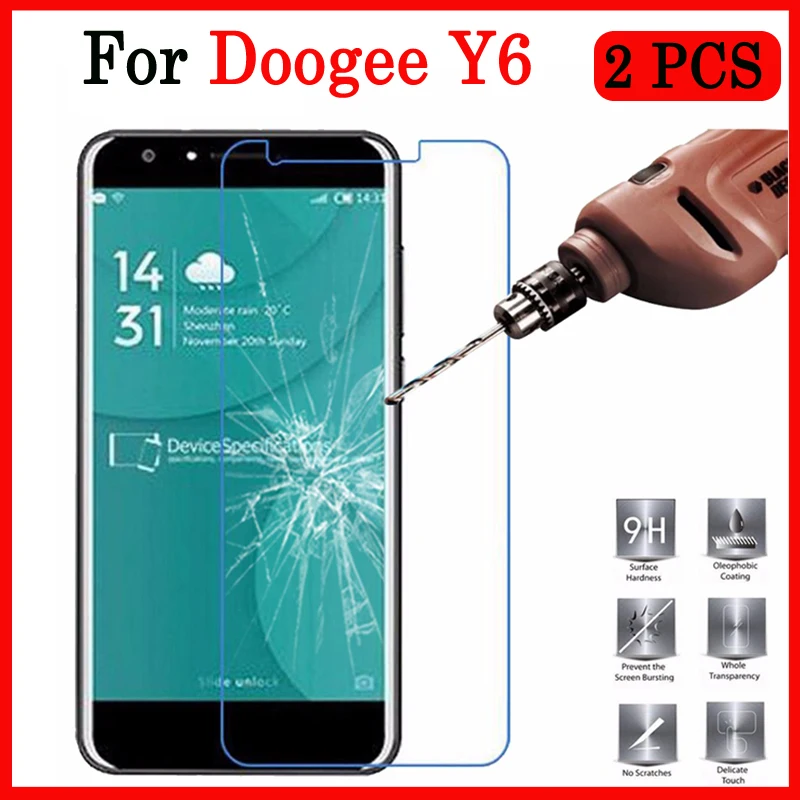 

2 PCS For Doogee Y6 Tempered Glass For Doogee Y 6 Screen Protector on Doogee Y 6 5.5 Inch Scratch-proof Protective Film Case