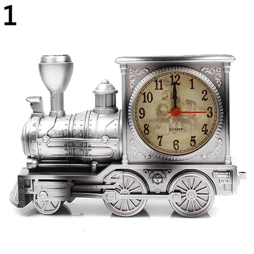 Cartoon Locomotive Train Alarm Clock Antique Engine Design Table Desk Decor (2)