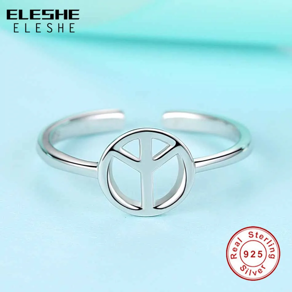 ELESHE Peace Love Open Finger Rings for Women Fashion 925 Sterling Silver Adjustable Ring Anillos Engagement Jewelry Accessories