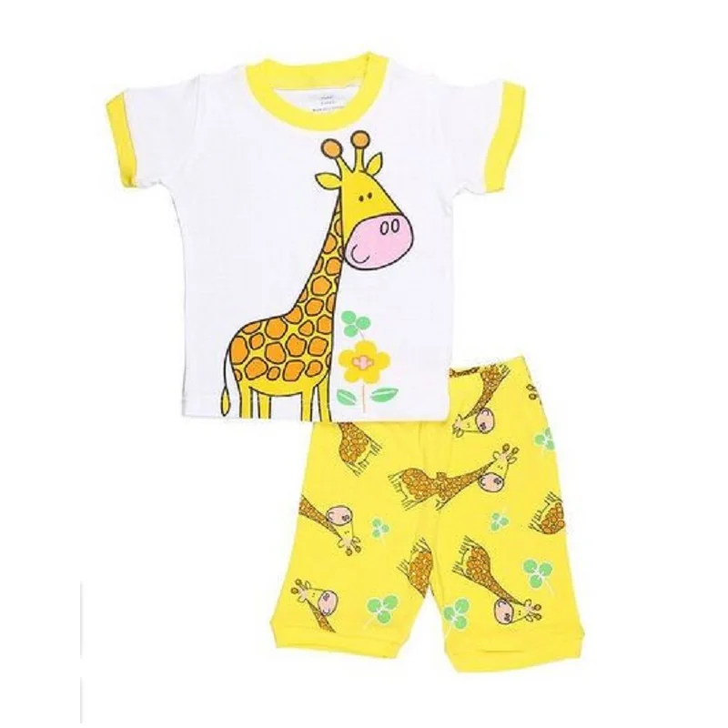 Комплект одежды из 2 предметов с рисунком жирафа для маленьких девочек летние детские пижамные комплекты футболка с леопардовым принтом для девочек короткие штаны хлопковые наряды блузки - Цвет: 8