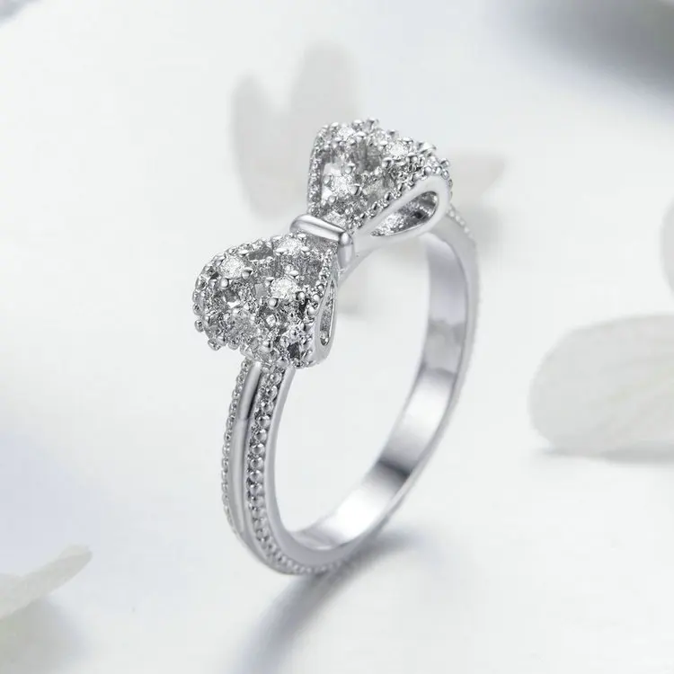 WOSTU, винтажные ослепительные блестящие кольца с бантом, циркониевые кольца для женщин, обручальное кольцо, вечерние, юбилейные Роскошные ювелирные изделия ZBFR201