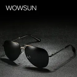 Wowsun бренд Для Мужчин Поляризованные очки зеркальные HD объектив холодный металлический каркас Винтаж солнцезащитные очки UV400 TAC очки для