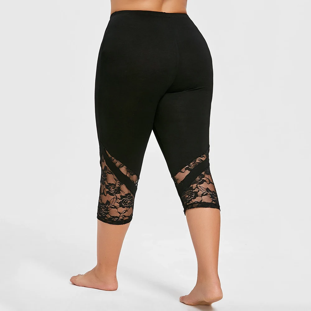 Rosegal Plus Size Lace Trim Capri Leggings Women Sexy Fitness Legging Women Workout Leggings Push Up Leggings Big Size 5XL 2018