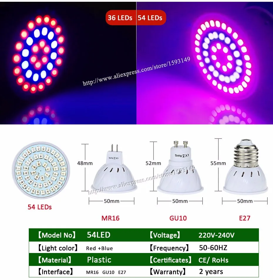 Светодиодный светильник для выращивания, полный спектр, E27, GU10, MR16, лампа для комнатных растений 3 Вт/4 Вт/5 Вт, AC220V для цветущих растений и гидропоники, светильник ing