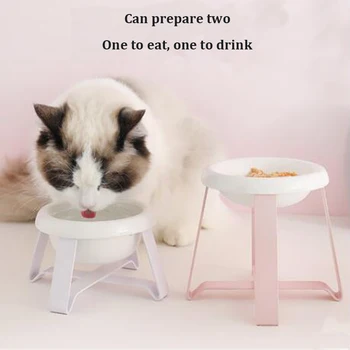 

@HE Pet Supplies Cat Bowl Small Dog Tableware Ceramic Cat Bowl Stainless Steel Frame Easy To Clean Three-color High And Low Bowl
