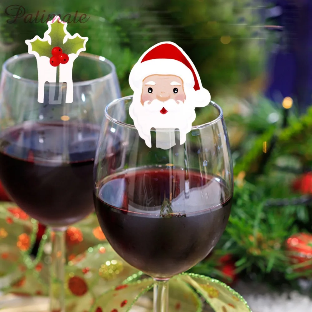 PATIMATE 10PCS Wineglass Card Christmas Ornaments Christmas Decoration