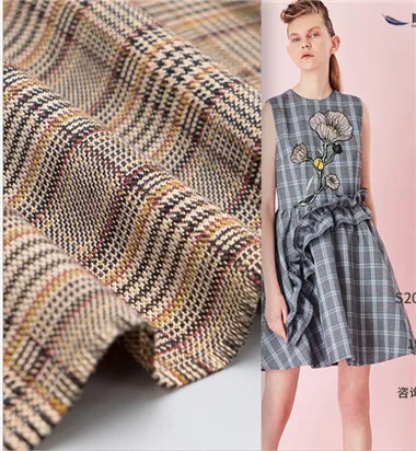 

Tr plaid shirt fabric polyester cotton woven houndstooth fabric dyed shirt dress jacquard fabric