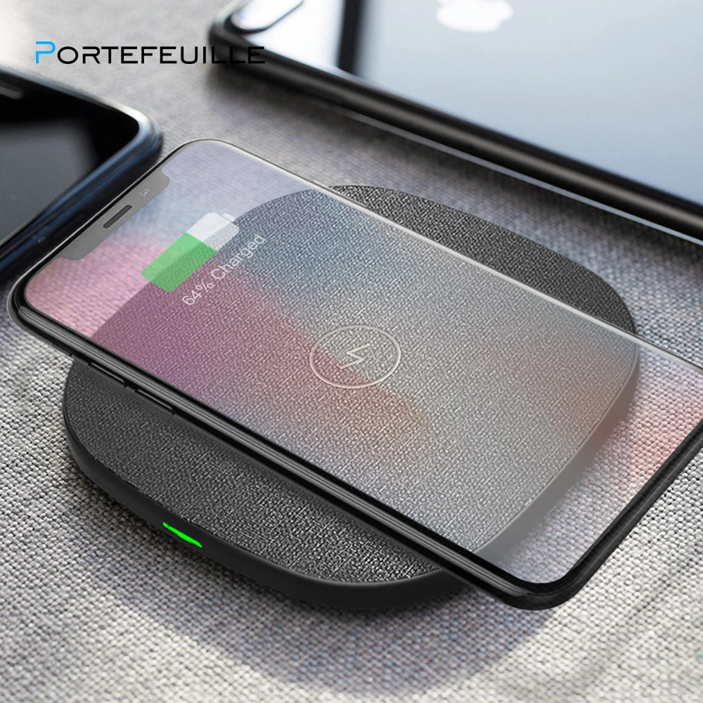 Беспроводное зарядное устройство PORTEFEUILLE Qi кожаная док станция 10 Вт для Samsung S9 S8 S10
