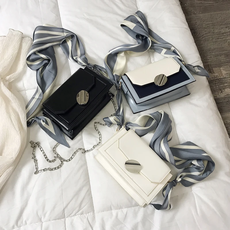 

Fashion Color Matching Small Flap Bag Scarf Chain Shoulder Bag Metal Buckle Flip Crossbody Bags For Women Elegant Banquet Purse