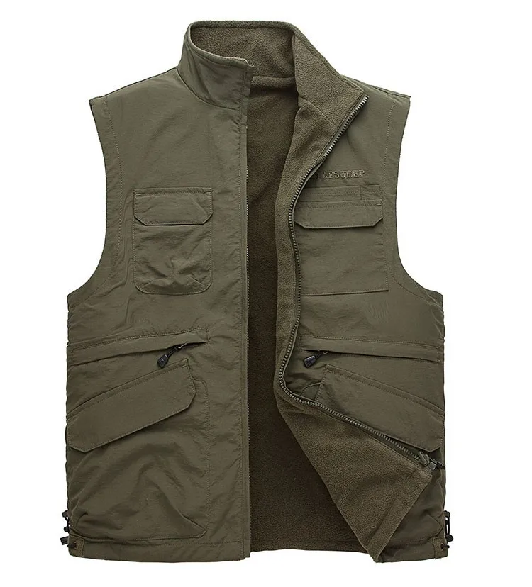 2015 Autumn Spring Casual Men Vest Coat Fleece AFS JEEP Cotton Multi Pocket 4XL Cargo Outdoor Sleeveless Jackets Waistcoat Vests (10)