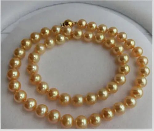 

huij 004907 huge natural round 11-12mm south sea gold pearl necklace 14K