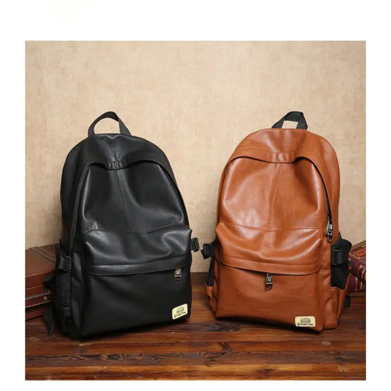 

2016 New men's PU backpack large capacity computer backpack student schoolbags Black PU leather Multifunctional backpack