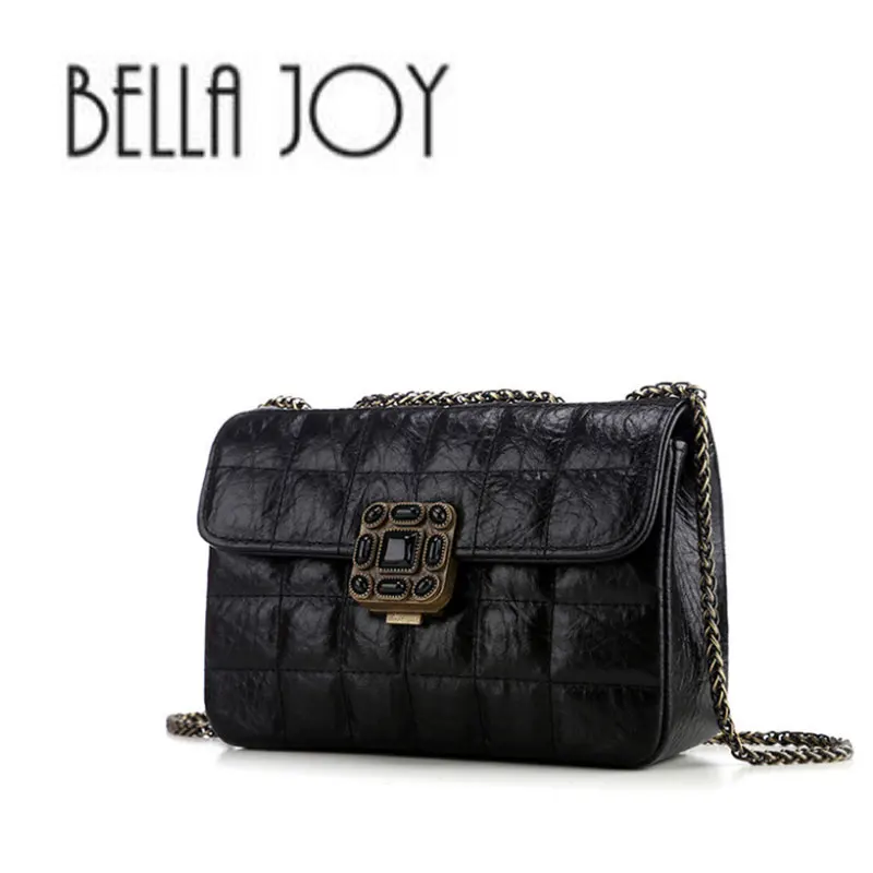 

BELLA JOY Women Messenger Bags Genuine Leather Lady Plaid Chain Shoulder Bag Lock Purses and Handbag bolsas de marca