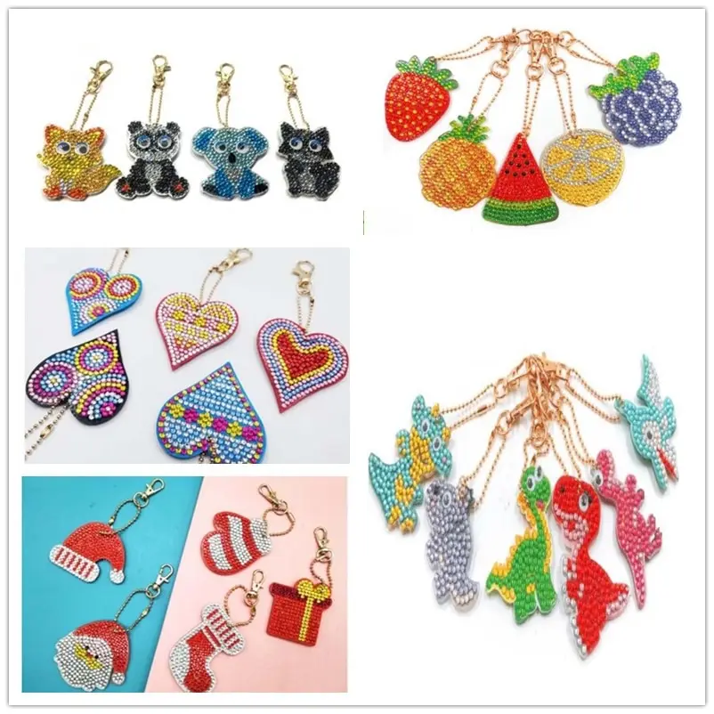 

kexinzu 5D DIY Cartoon Round Diamond Painting 3D Embroidery Mosaic Keychain Stickers Children's Handmade DIY Creative Gift