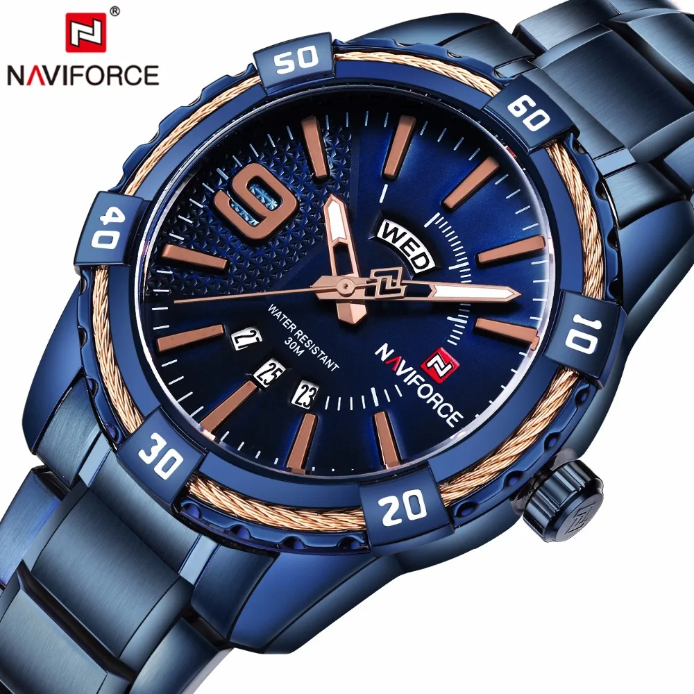 NAVIFORCE Mens Top Brand Luxury Sport Watches Waterproof Quartz Watch Men full steel Blue Military Wrist watch Relogio Masculino NAVIFORCE Mens Top Brand Luxury Sport Watches Waterproof Quartz Watch Men full steel Blue Military Wrist watch Relogio Masculino