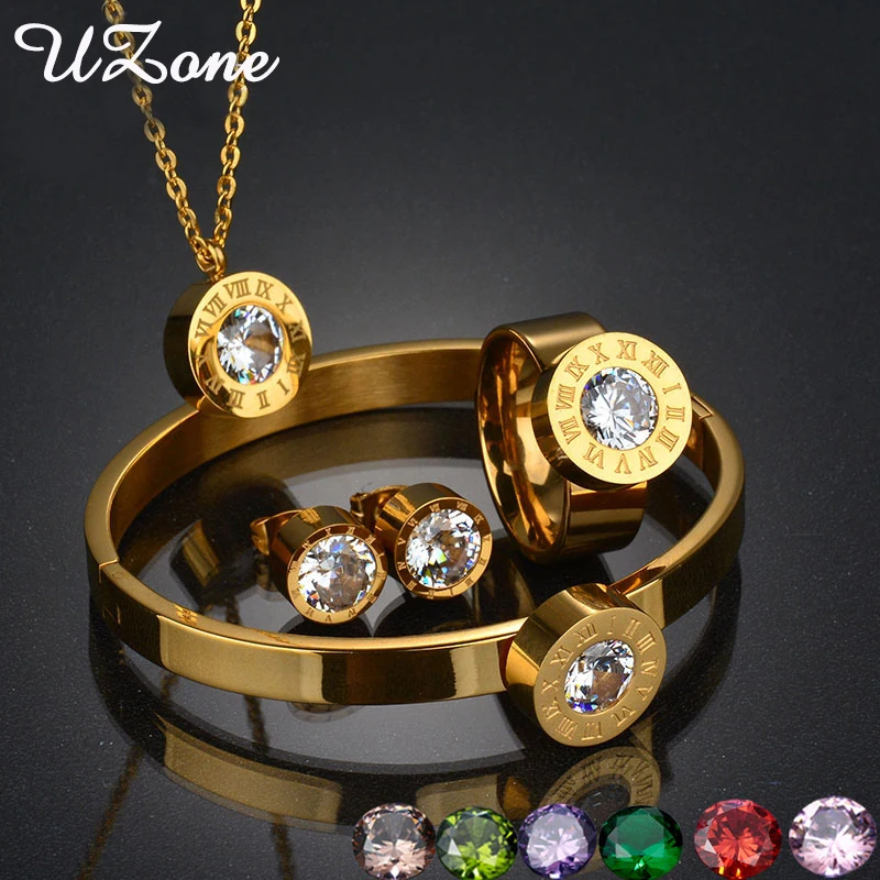 

Hot Sale Famous Brand Jewelry Set Stainless Steel Interchangeable 7 colors CZ Stone Jewelry Set For Wedding