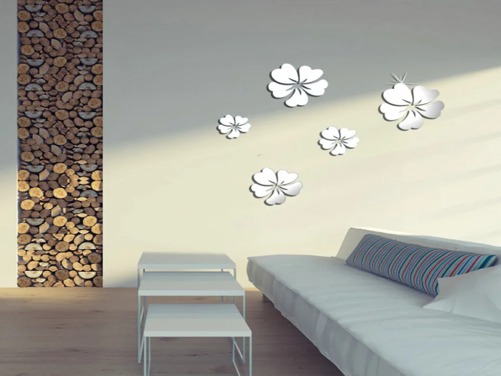 JKLONG 5 flower mirror surface wall sticker, acrylic mirrors, sitting