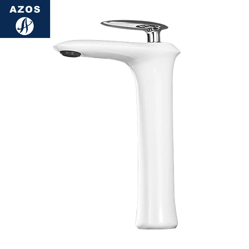 Azos Above Counter Basin Faucet LED Extended Brass White Cold and Hot Switch Laundry Pool Shower Room Round MPYX002A | Обустройство