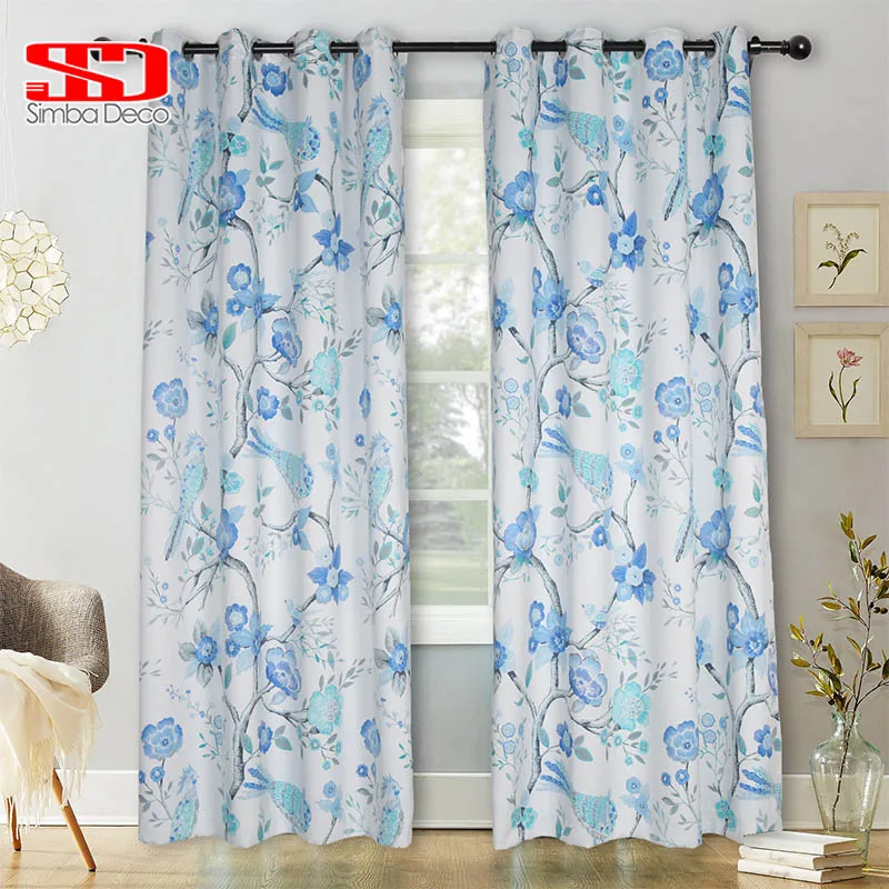 Aliexpress.com : Buy New Blackout Floral Blue Curtains For ...
