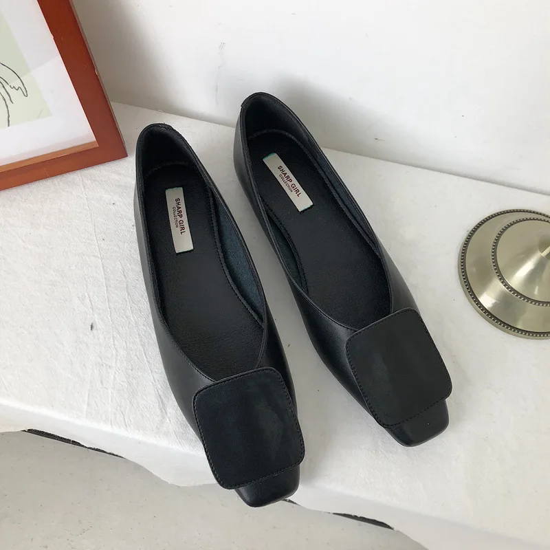 

2019 spring new casual square head shallow mouth flat shoes women soft and comfortable casual shoes
