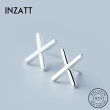 INZATT Tiny Letter X Shape Simple Real 925 Sterling Silver Stud Earrings Personnity Pin Tragus Piercing Small Fine Jewelry Gift