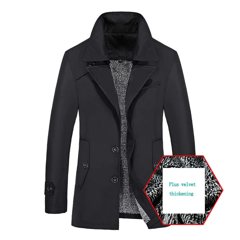 Дропшиппинг зимняя куртка мужская Толстая 8XL ветровка пальто новая одежда Повседневная одноцветная однобортная с отложным воротником - Цвет: Черный
