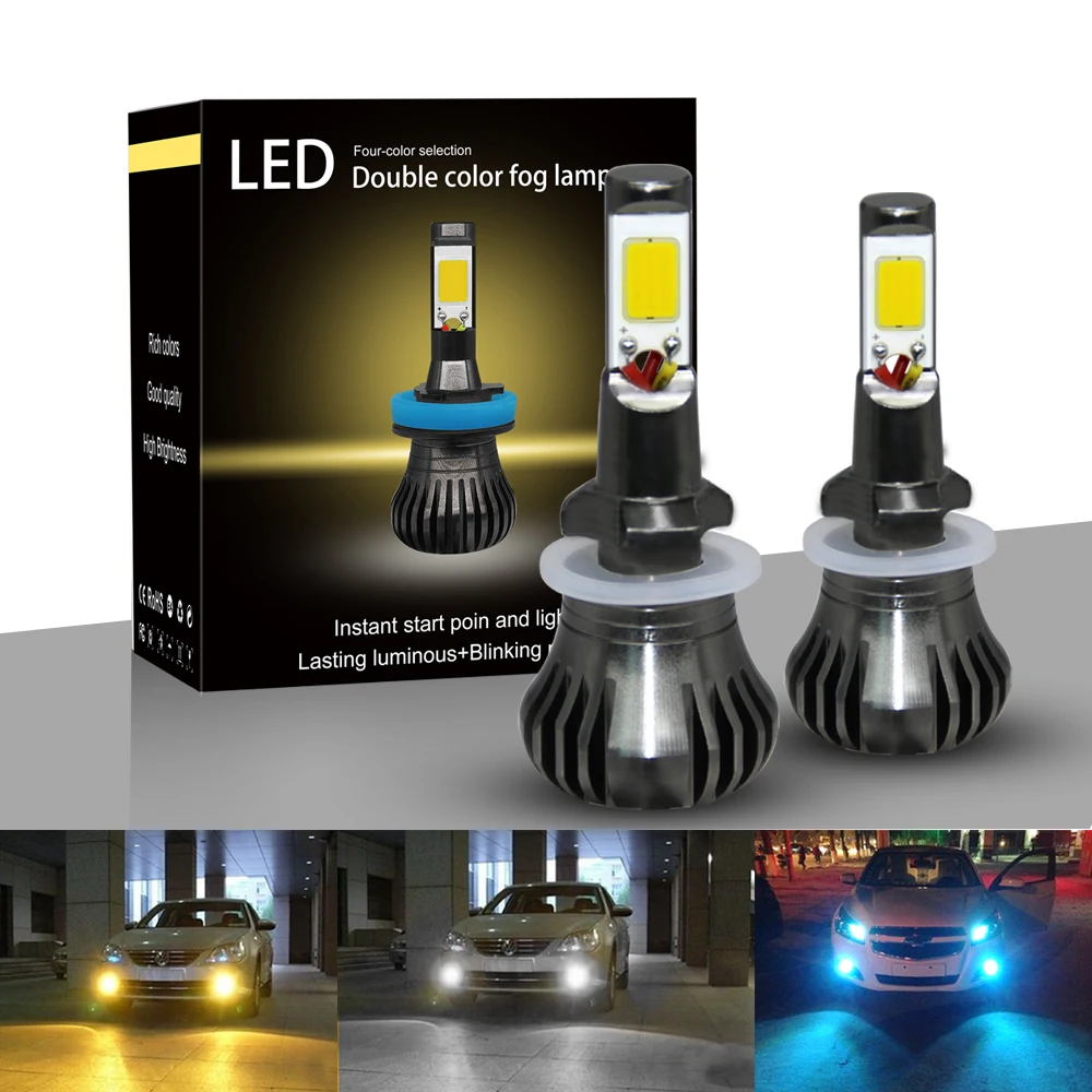 

ZTZPIE High Power Car Led Fog Light 6000K IP168 40W 8880 H11 H3 White Yellow Blue Two-color Flashing Fog Light COB Chips